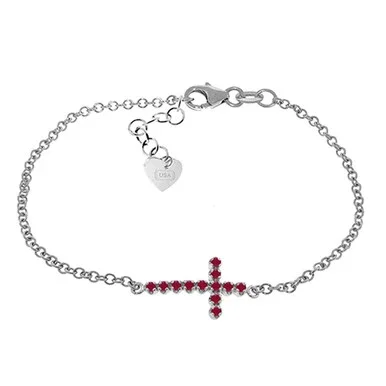 0.3 ct 14k Solid White Gold Cross Bracelet Ruby
