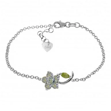 0.87 Carat 14k Solid White Gold Flower Bracelet Aquamarine Peridot – 5041-W-7-5