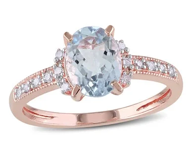 1.00 Carat (ctw) Aquamarine Ring with Diamonds in Rose Plated Sterling Silver – 68DLG9466AQ-7