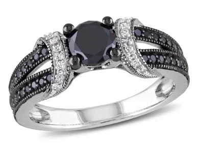 1.00 Carat (ctw) Black & White Diamond Engagement Ring in Sterling Silver – 68DLG1003247-8