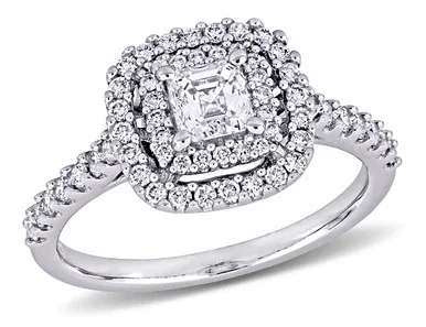 1.00 Carat (ctw G-H, SI1-SI2) Diamond Double Halo Engagement Ring in 14K White Gold – 08DLG1004957100W-8