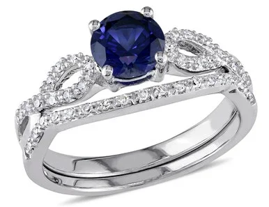 1.00 Carat (ctw) Lab-Created Blue Sapphire Engagement Ring & Bridal Wedding Set with Diamond, 10K White Gold – 08DLG1001945CSA-7