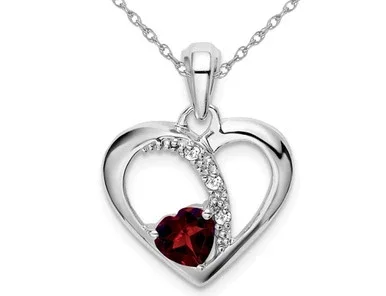 1/2 Carat (ctw) Garnet Heart Pendant Necklace in 14K White Gold with Chain