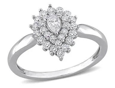 1/2 Carat (ctw H-I, I1-I2) Diamond Cluster Halo Engagement Ring in 14K White Gold – 08DLG1004968W-7.5