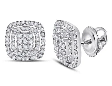 1/2 Carat (ctw H-I, I1-I2) Diamond Cluster Halo Post Earrings in 14K White Gold – 01GDG110576W