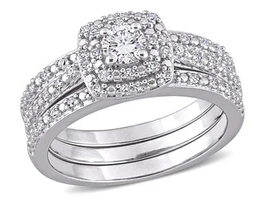 1/2 Carat (ctw H-I, I2-I3) Diamond Engagement Wedding Ring Set in Sterling Silver – 68DLG1002005-6
