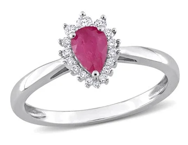 1/2 Carat (ctw) Ruby Pear-Cut Ring with Diamonds in 14K White Gold – 08DLG1005467RUW-9