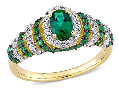 1.20 Carat (ctw) Lab Created Emerald & Created White Sapphire Ring in Yellow Plated Sterling Silver – 68DLG1004779CEM-8