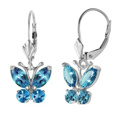 1.24 CTW 14k Solid White Gold Butterfly Earrings Blue Topaz