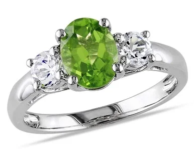 1.25 Carat (ctw) Green Peridot Ring with Lab Created White Sapphire 3/5 Carat (ctw) in Sterling Silver – 68DLG1004287PD-9