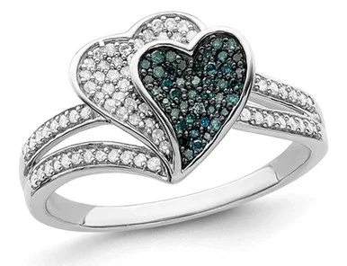 1/3 Carat (ctw) Blue & White Diamond Heart Promise Ring in Sterling Silver – 68QGG517533-7