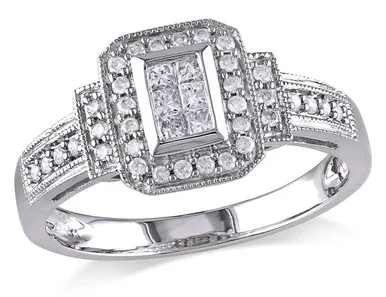 1/3 Carat (ctw H-I, I2-I3)Princess Cut Diamond Engagement Ring in 14K White Gold – 08DLG1001706-8