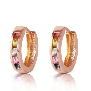 1.3 CTW 14k Solid Rose Gold Hoop Earrings with Natural Multi Color Sapphires
