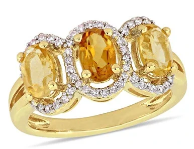 1.35 Carat (ctw) Madeira Citrine Three Stone Ring with Diamonds 1/5 Carat (ctw) in Yellow Plated Sterling Silver – 68DLG1004309CT-5