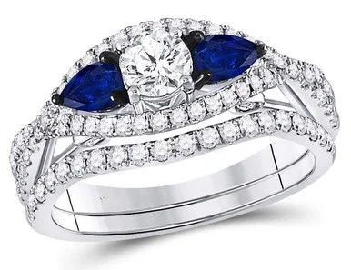 1.35 Carat (G-H, I1-I2) Diamond Engagement Ring Bridal Wedding Set in 14K White Gold with Blue Sapphires – 08GDG117105W- 8
