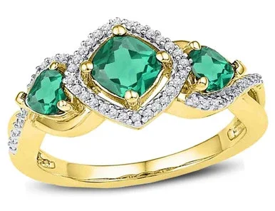 1.37 Carat (ctw) Lab Created Emerald Ring in 10K Yelllow Gold with Diamonds 1/10 Carat (ctw G-H, I2) – 08GDG107726CEM-6.5