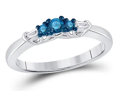 1/4 Carat (ctw I2-I3) Blue and White Diamond Three Stone Ring in 10K White Gold – 08GDG7502925W-7