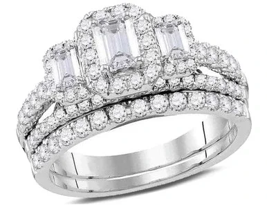 1.50 Carat (ctw G-H, SI2-I1) Emerald-Cut Three Stone Diamond Engagement Ring Wedding Set in 14K White Gold – 08GDG117884W-8