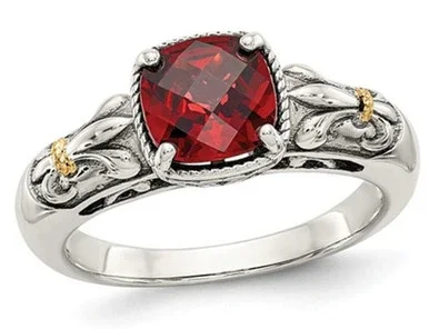 1.50 Carat (ctw) Natural Garnet Ring in Sterling Silver with 14K Gold Accents – 68QGG1397GA-7