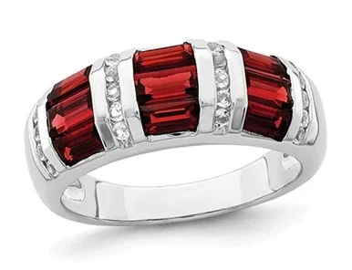 1.65 Carat (ctw) Baguette Garnet and White Topaz Ring in Sterling Silver – 68QGG7006GA-6