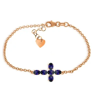 1.7 Carat 14k Solid Rose Gold Cross Bracelet Natural Sapphire – 5003-R-8