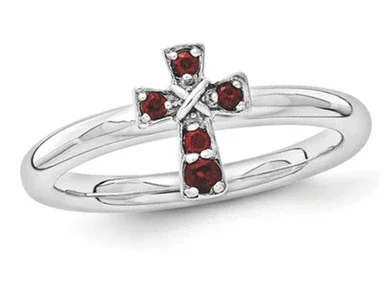 1/7 Carat (ctw) Red Garnet Cross Ring in Sterling Silver – 68QGG1630GA-7