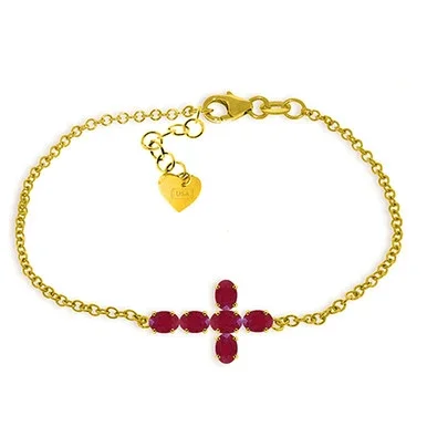 1.7 CTW 14K Solid Gold Horizontal Cross Ruby Bracelet