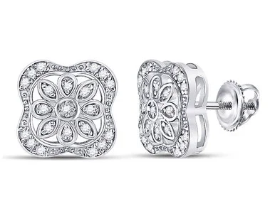 1/8 Carat (ctw I-J, I2) Diamond Flower Earrings in Sterling Silver