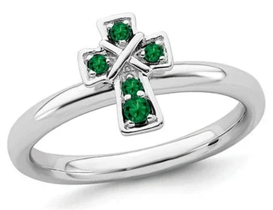 1/8 Carat (ctw) Lab Created Emerald Cross Ring in Sterling Silver – 68QGG1634CEM-10