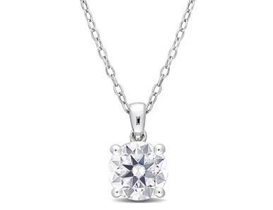 1.85 Carat (ctw) Lab-Created Moissanite Solitaire Pendant Necklace in Sterling Silver with Chain (8mm)
