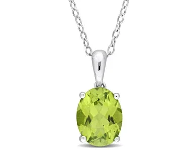 1.90 Carat (ctw) Peridot Solitaire Oval Pendant Necklace in Sterling Silver with Chain