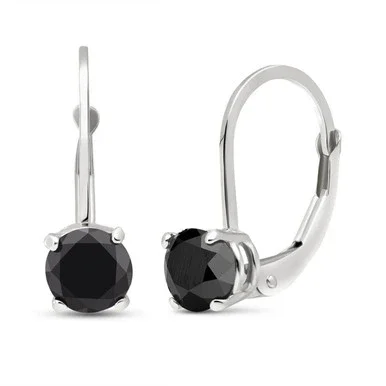 1 CTW 14k Solid White Gold Leverback Earrings 1.0 Carat Black Diamond