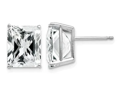 10×8 Emerald Cut Synthetic Cubic Zirconia (CZ) (CZ) Solitaire Stud Earrings in 14K White Gold