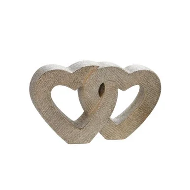 10.25″ Champagne Gold Ceramic Double Heart Tabletop Sculpture