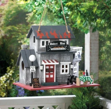 10.25″ Gray and White Route 66 Biker Bar Outdoor Hanging Birdhouse