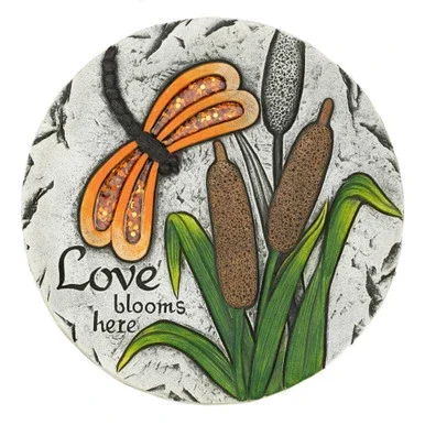 10.75″ White and Green “Love Blooms Here” Outdoor Garden Stepping Stone