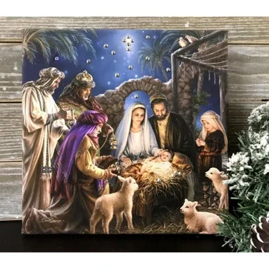 10″ Blue and Ivory The Nativity Embellished Pizazz Wall Art