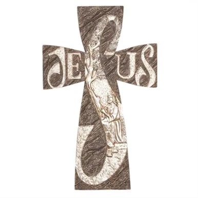 10″ Brown and White Cross Shaped Christ in Gethsemane Wall decor