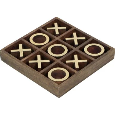 10″ Brown Square Mango Wood Tic Tac Toe Board Game 1461352