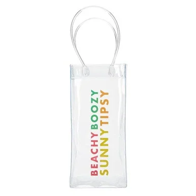 10″ Clear Stylish Wine Bag with Beach Boozy Sunny Tipsy Print Design