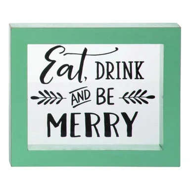 10″ Green and White Rectangular Christmas Wall Sign