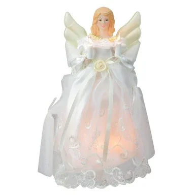 10″ Lighted White Floral Angel Christmas Tree Topper – Clear Lights