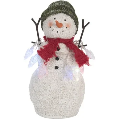 10″ White and Red Light Up Snowman with String Lights Christmas Figurine