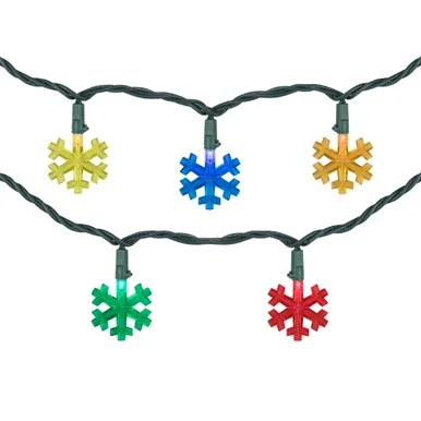10-Count Multi-Color LED Snowflake Christmas Light Set, 4ft Green Wire