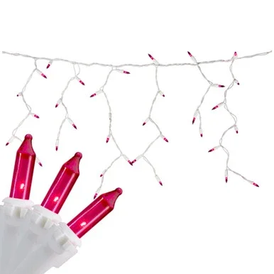 100 Count Pink Mini Icicle Christmas Lights – 3.5 ft White Wire