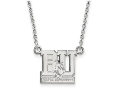 10k White Gold Logoart Boston University Small Pendant Necklace