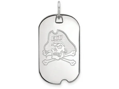10k White Gold Logoart East Carolina University Small Dog Tag Pendant Necklace