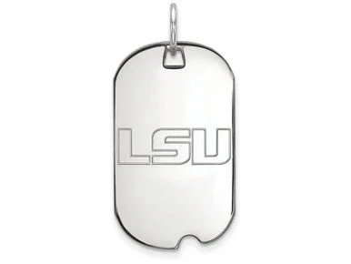 10k White Gold Logoart Louisiana State University Small Dog Tag Pendant Necklace
