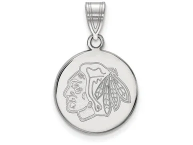 10k White Gold Nhl Logoart Chicago Blackhawks Medium Disc Pendant