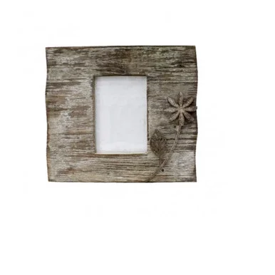 11.25″ Distressed Wooden Picture Frame with Metal Flower Design